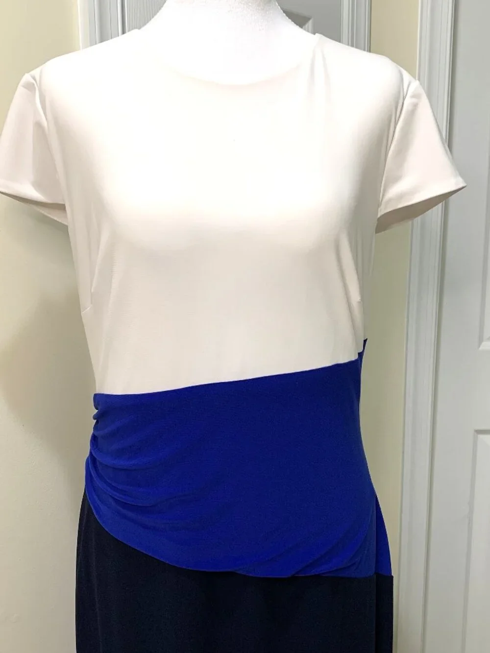 Lauren Ralph Lauren Dress Women White Blue Black Size 14 Short Sleeves